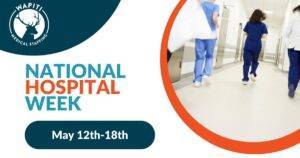 Healthcare workers running down a hospital corridor.
